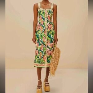 NWOT FARM Rio Heli Leaf Print Linen Dress Women’s Medium